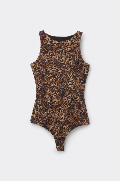 Always Glamorous Animal Print Fresh Bamboo Bodysuit with Wide Shoulder Straps