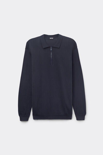 Long-Sleeved Zip-Up Jersey Polo Shirt