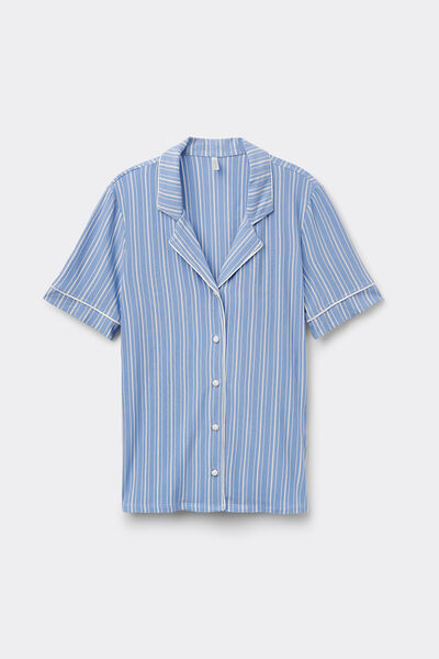Oxford Stripes Button-Up Short-Sleeved Modal Top