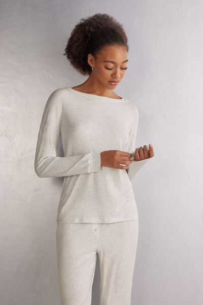 Hosszú Ujjú Csónaknyakú Modál Felső Chic Comfort