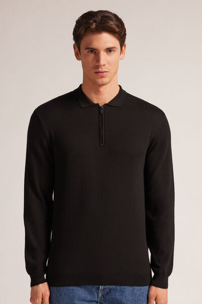 Long-Sleeved Zip-Up Jersey Polo Shirt